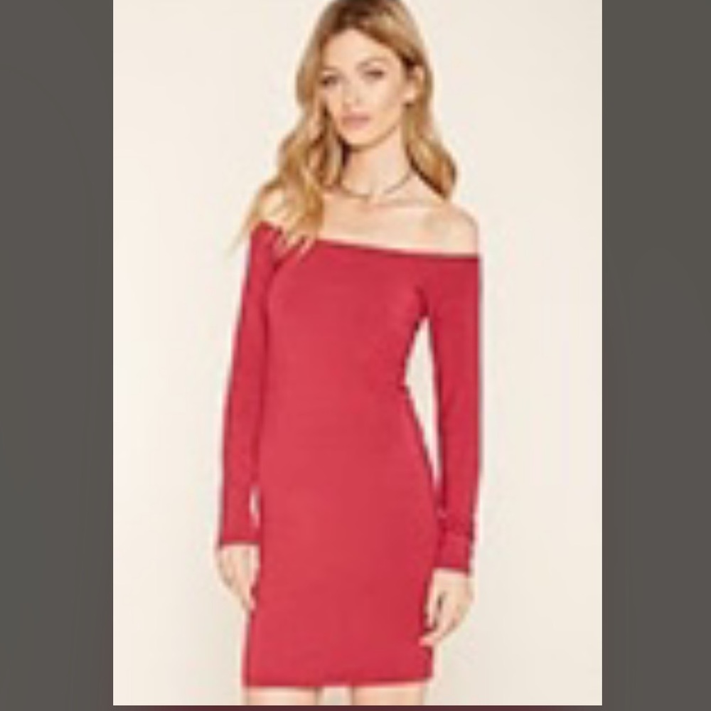 New long sleeve off the shoulder berry dress